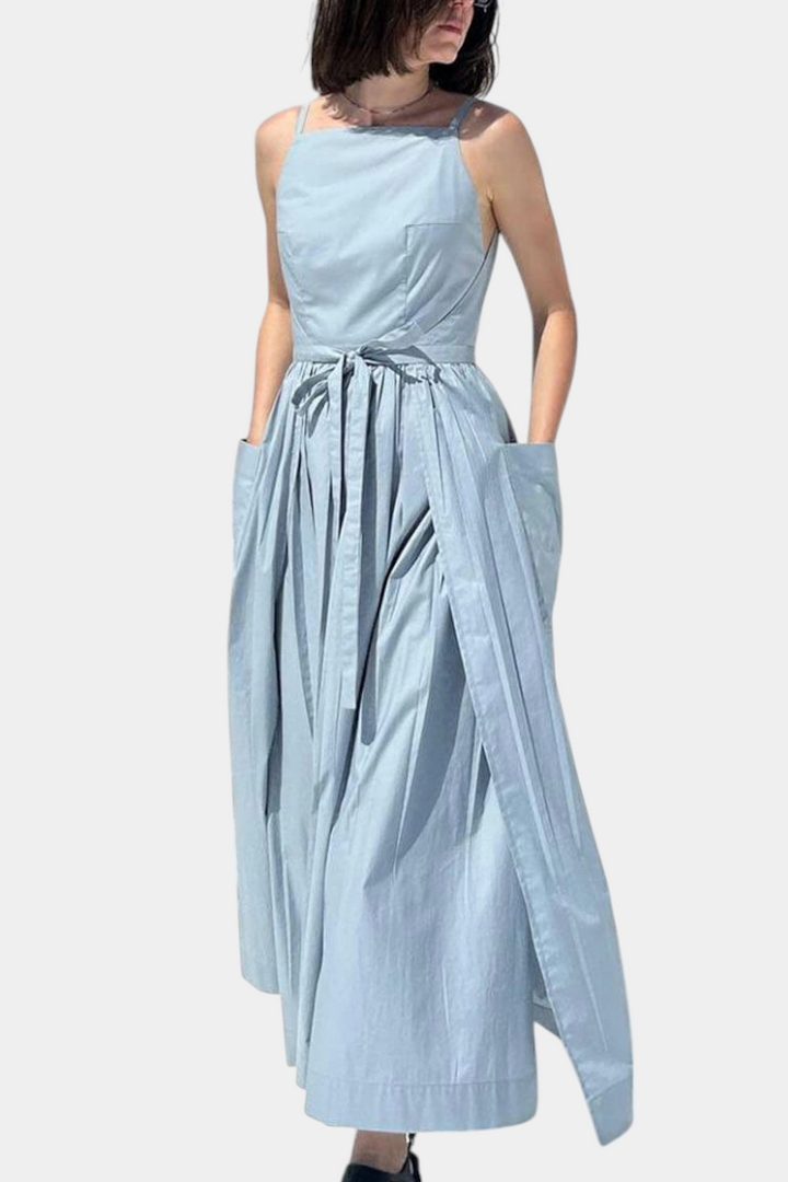 Vestido Largo Sin Tirantes Dezi con Cordones Laterales Ajustables