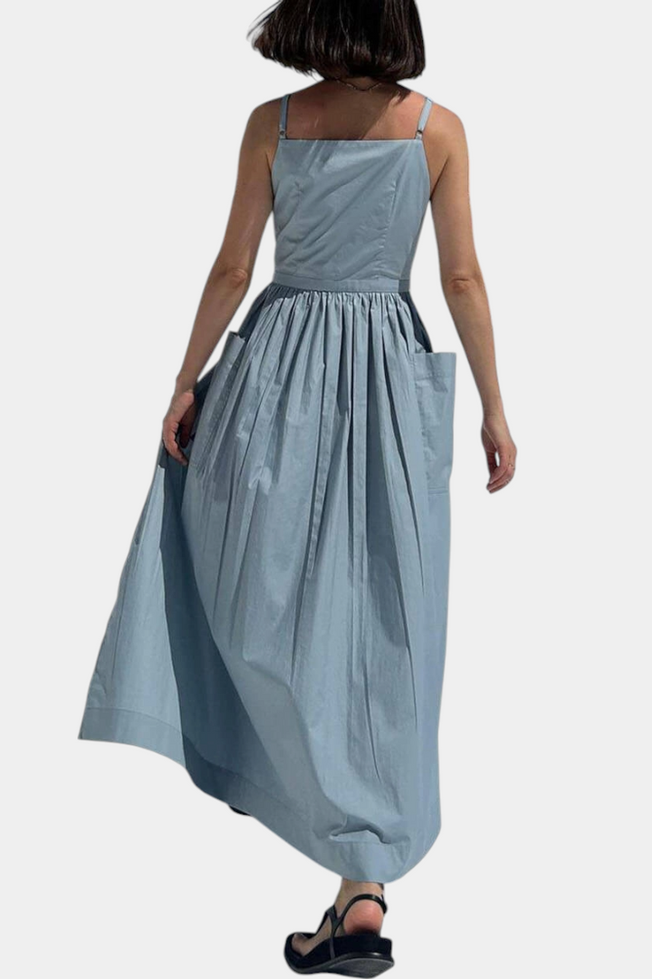 Vestido Largo Sin Tirantes Dezi con Cordones Laterales Ajustables