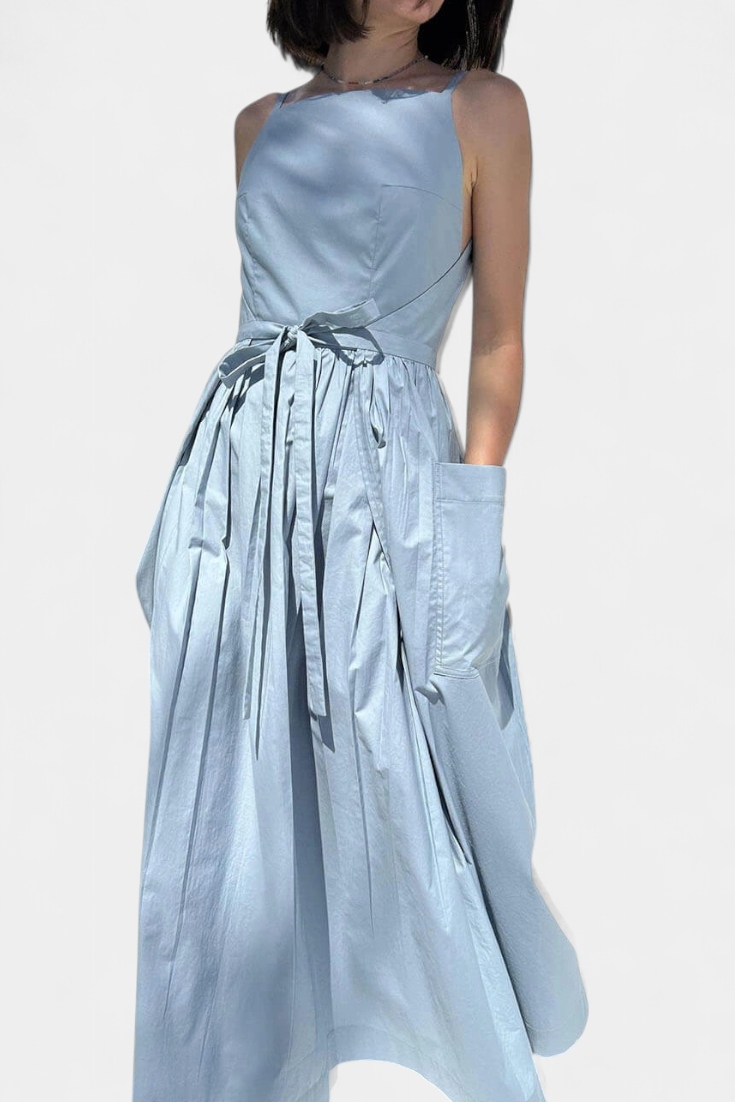 Vestido Largo Sin Tirantes Dezi con Cordones Laterales Ajustables