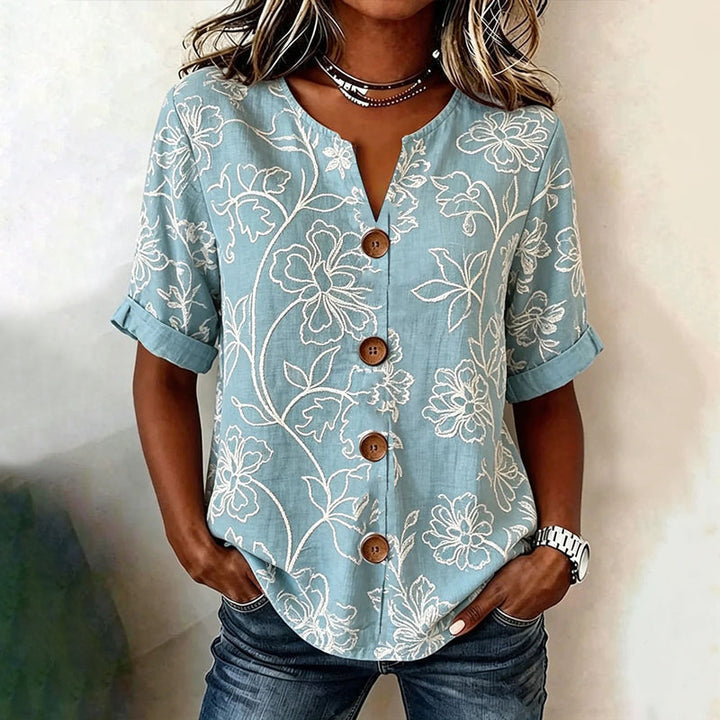 Rosalía™ | Blusa Vintage Floral con Botones y Manga 3/4