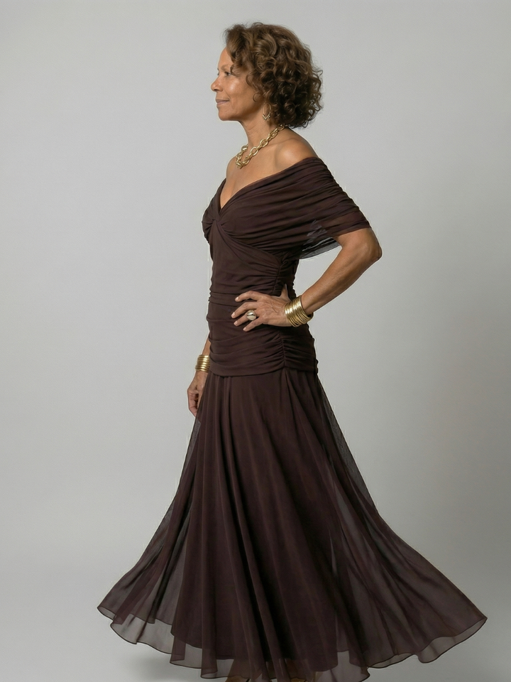 Calena™ | Vestido Midi Off-Shoulder con Escote Drapé