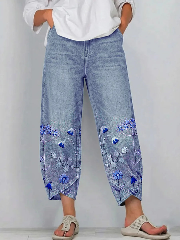 Brígida™ | Pantalones Casual con Detalles de Bordado Floral