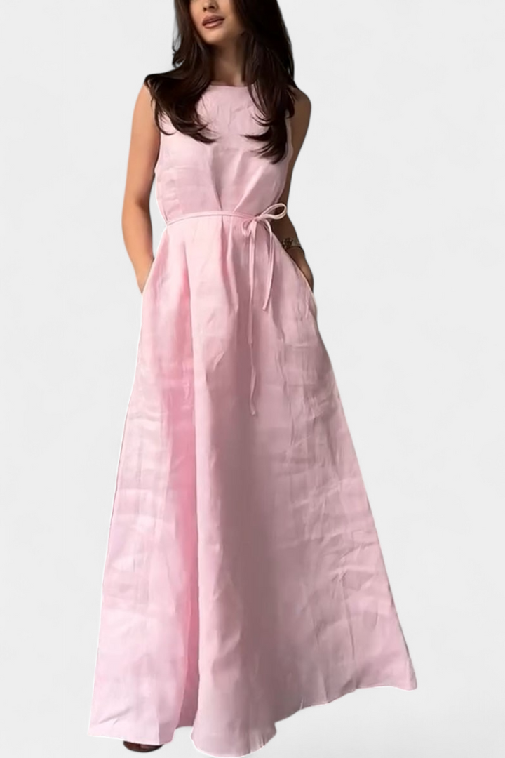Vestido Sin Mangas Rosetta Suave con Lazo Ajustable