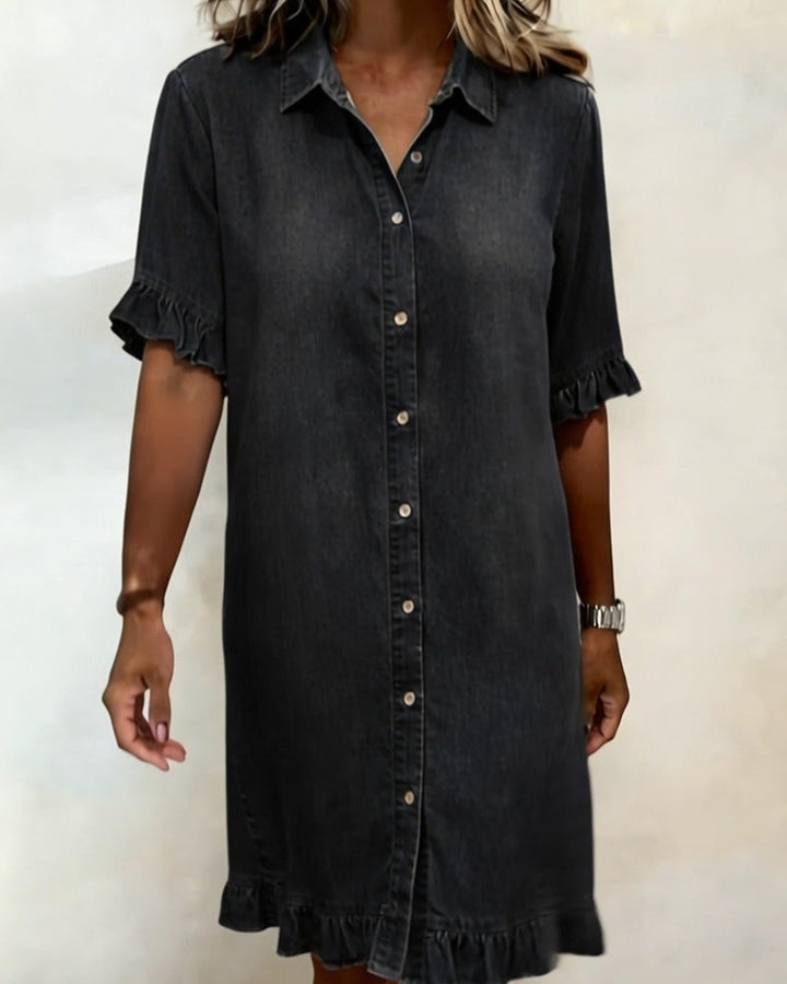 Lucía™ | Vestido de Denim con Volantes y Estilo Camisero