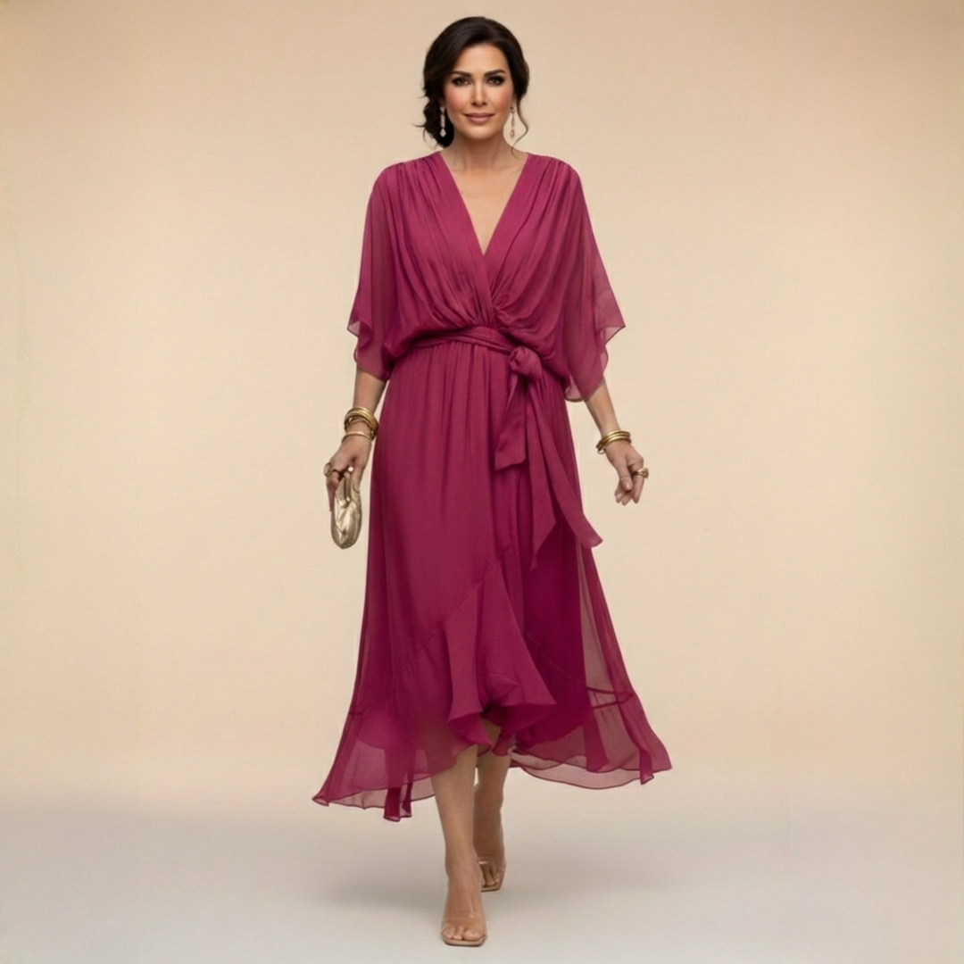 MARTA™ | VESTIDO DE CHIFFON CON ESCOTE EN V" 

Rewritten Title: "MARTA™ | Vestido de Chiffon con Elegante Escote en V