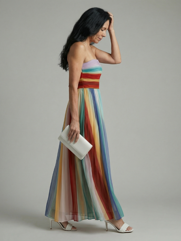 Serena™ | Vestido Maxi Multicolor de Rayas sin Tirantes