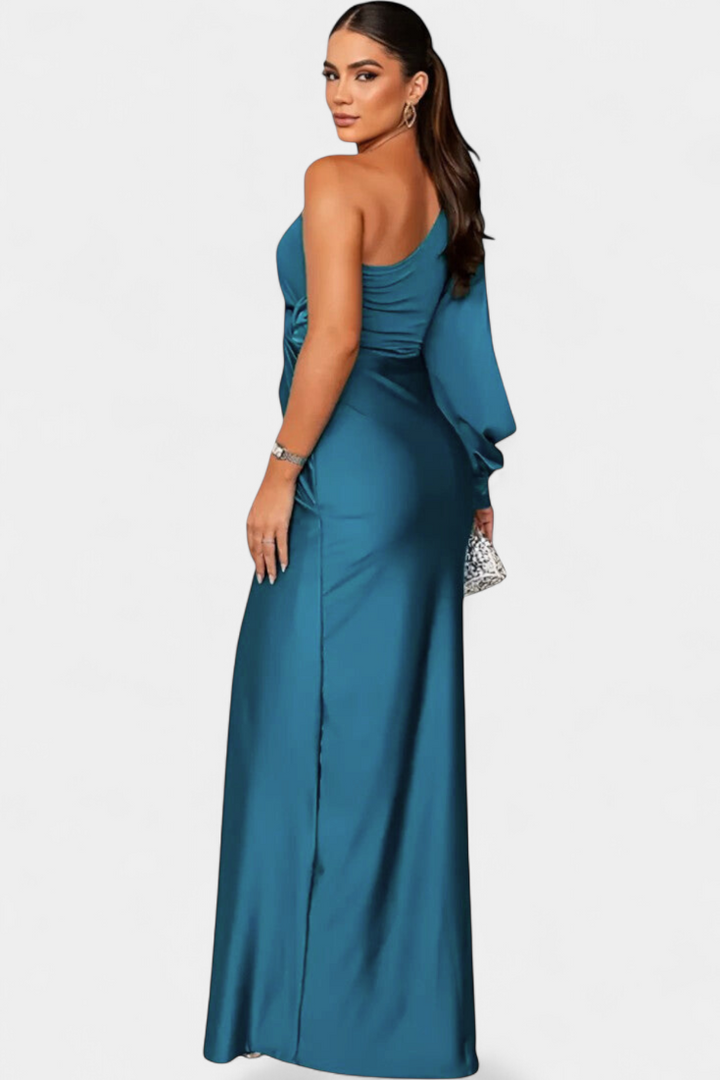 Vestido Asimétrico Drapado de Un Hombro Charlotte