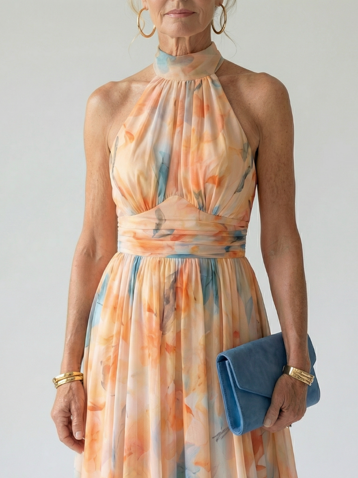 Elina™ | Vestido Midi Halter con Detalles Fruncidos