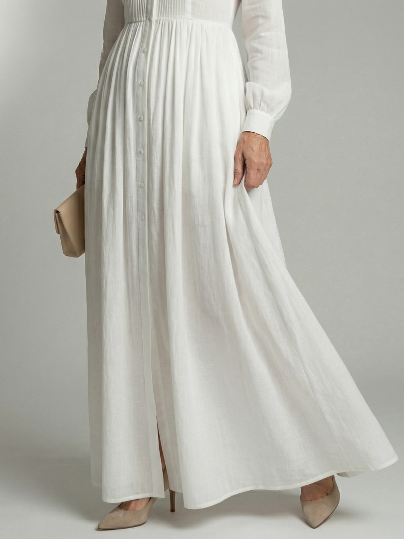 Lorena™ | Vestido Maxi Blanco de Manga Larga con Botones y Bolsillos" 

Rewritten: "Lorena™ | Vestido Largo Blanco de Manga Larga con Botones y Bolsillos