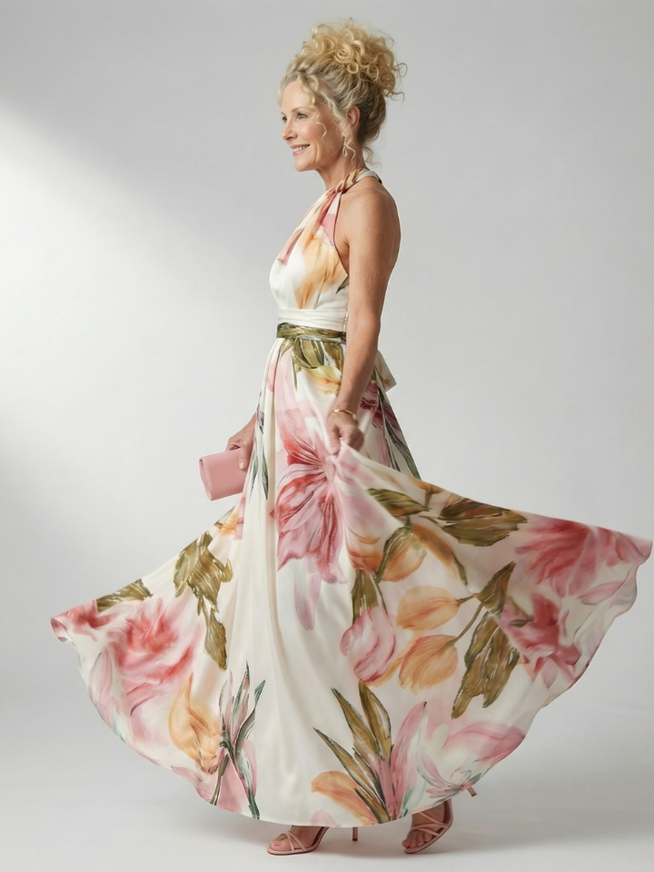 Amiela™ | Vestido Maxi Halter con Gran Estampado Floral