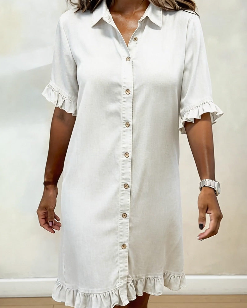 Lucía™ | Vestido de Denim con Volantes y Estilo Camisero