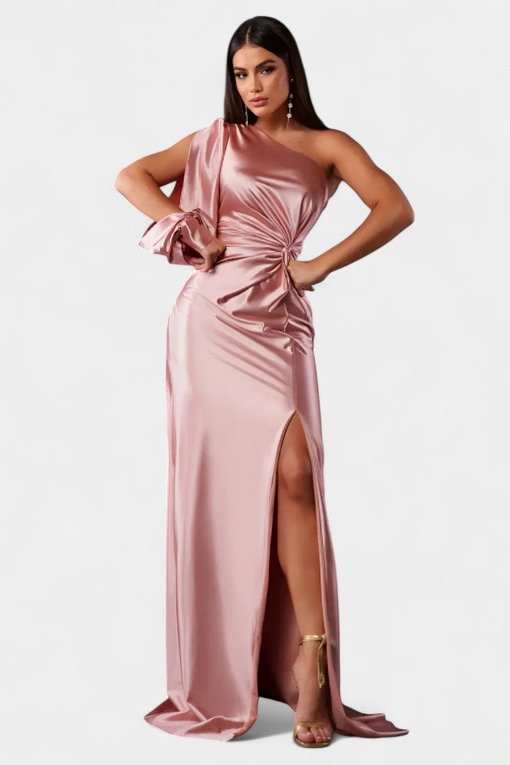 Vestido Asimétrico Drapado de Un Hombro Charlotte