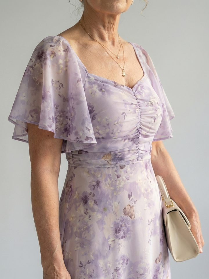 Valentía™ | Vestido Largo Floral con Mangas de Mariposa y Escote Cuadrado