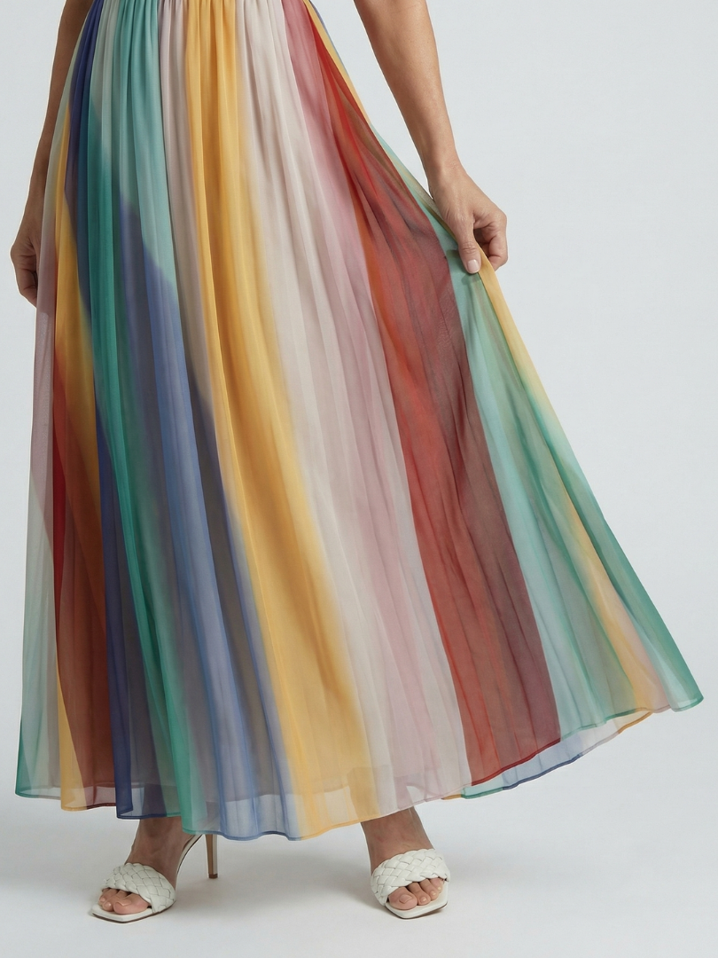 Serena™ | Vestido Maxi Multicolor de Rayas sin Tirantes