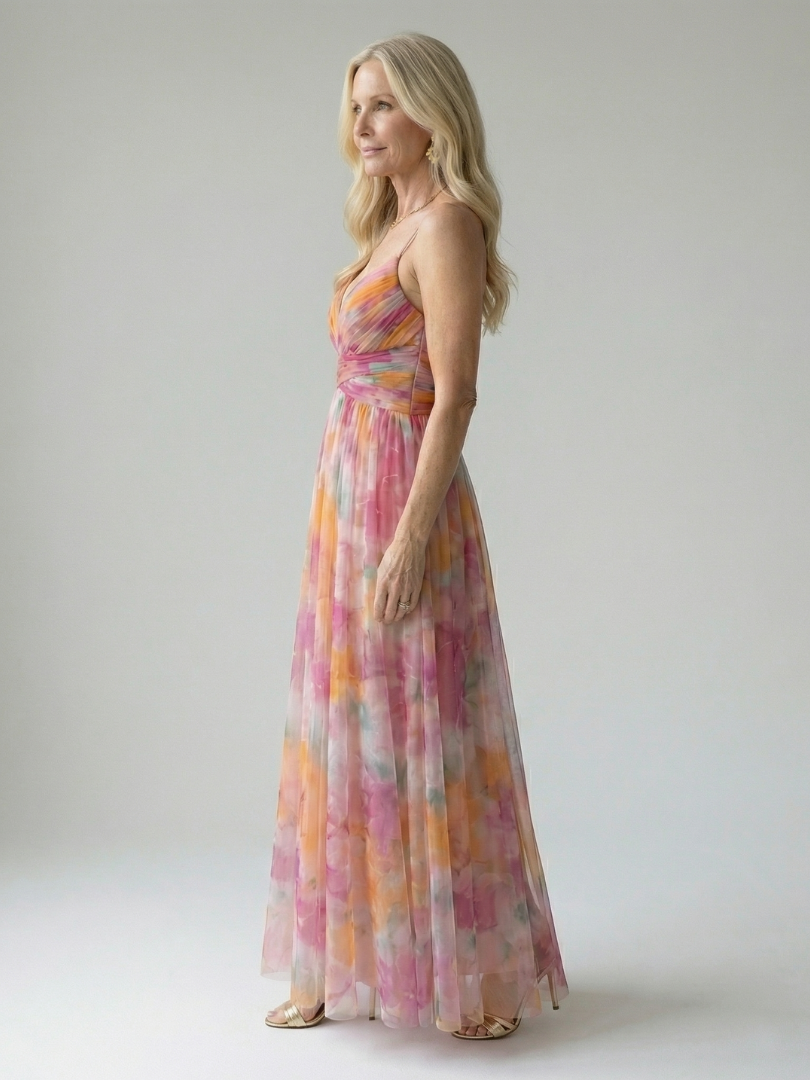Isela™ | Vestido Maxi Cruzado con Degradado de Color y Delicados Tirantes