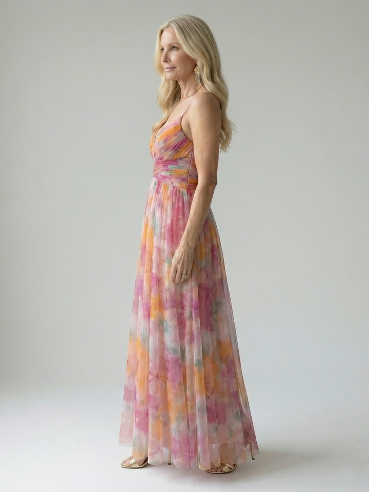 Isela™ | Vestido Maxi Cruzado con Degradado de Color y Delicados Tirantes