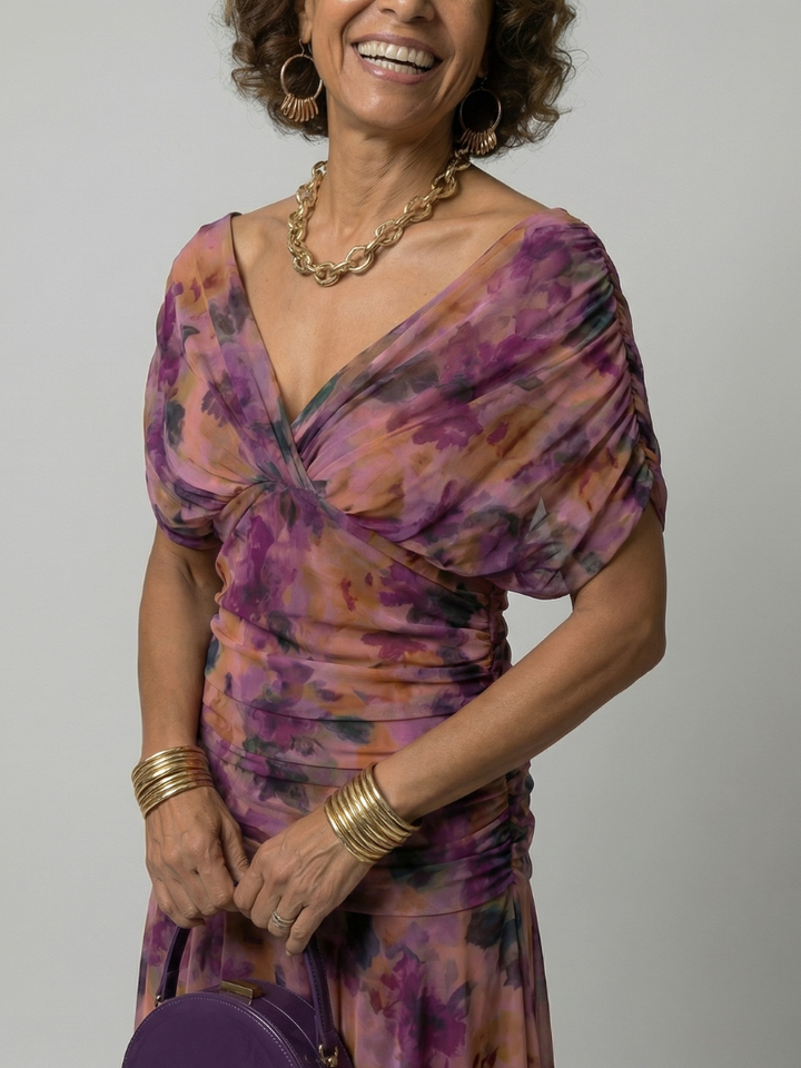 Calena™ | Vestido Midi Off-Shoulder con Escote Drapé