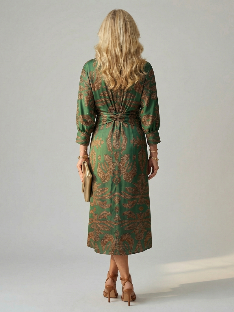 Luna™ | Vestido Midi de Manga Larga Cruzado con Estampado Natural