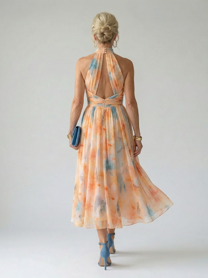 Elina™ | Vestido Midi Halter con Detalles Fruncidos