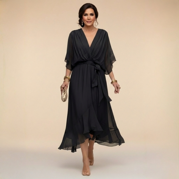 MARTA™ | VESTIDO DE CHIFFON CON ESCOTE EN V" 

Rewritten Title: "MARTA™ | Vestido de Chiffon con Elegante Escote en V