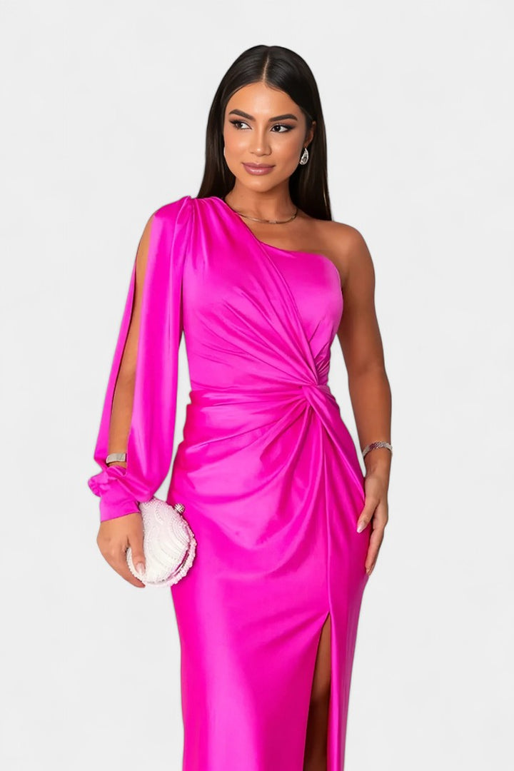 Vestido Asimétrico Drapado de Un Hombro Charlotte