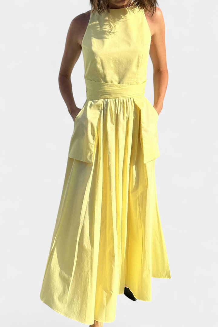 Vestido Largo Sin Tirantes Dezi con Cordones Laterales Ajustables