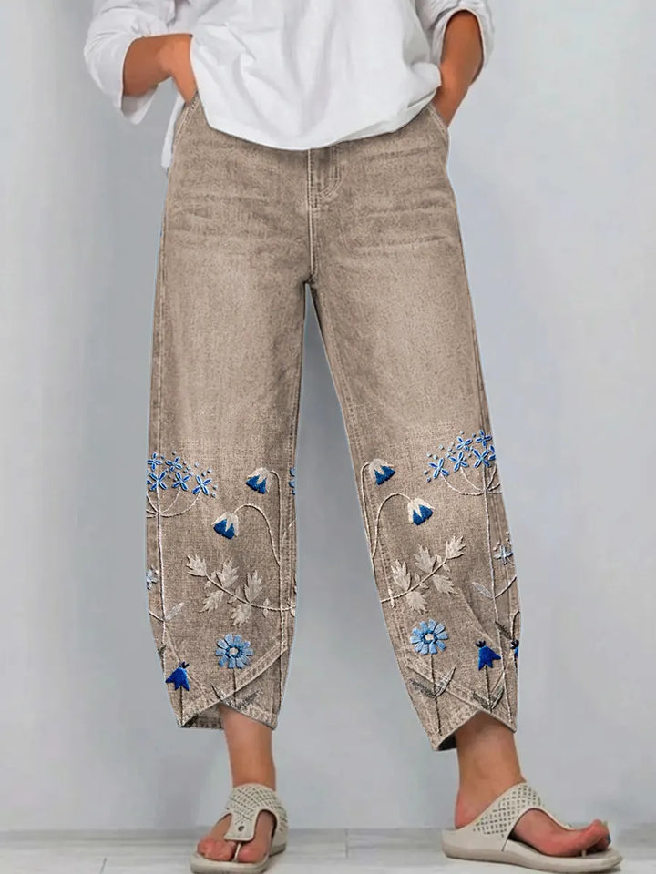 Brígida™ | Pantalones Casual con Detalles de Bordado Floral