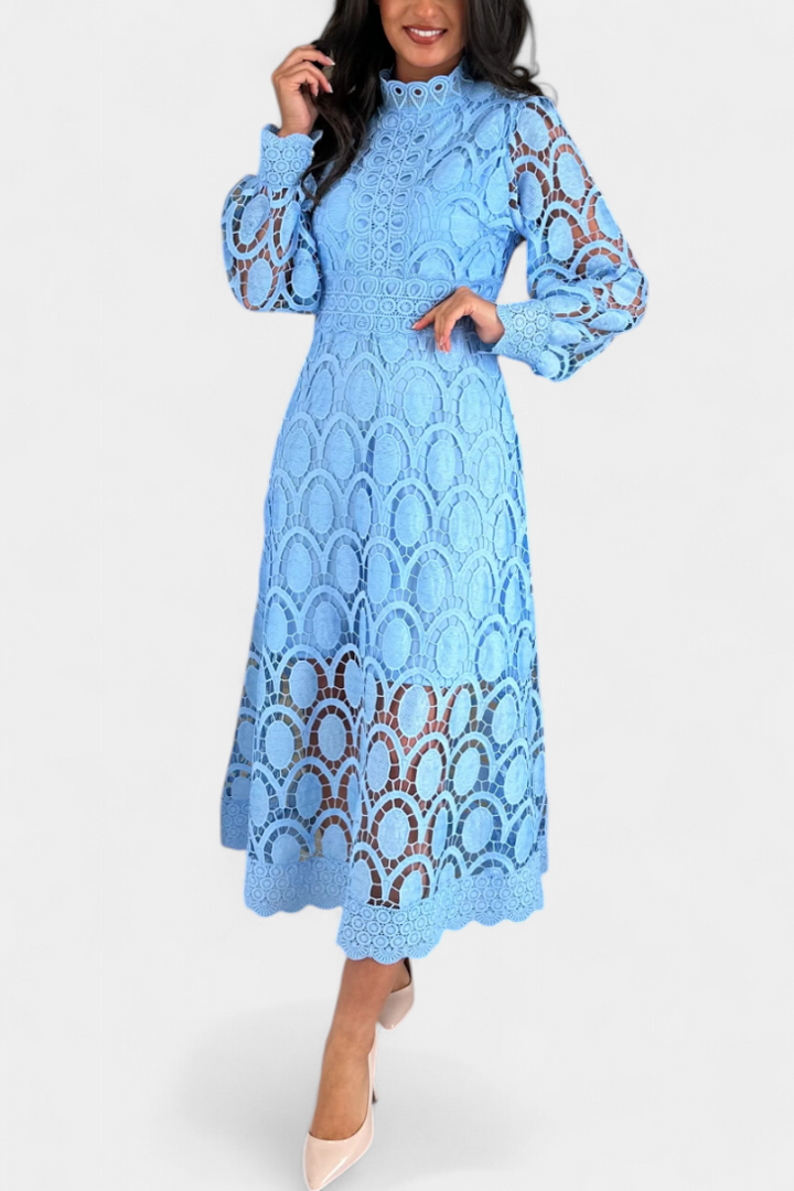 Jovie Vestido Midi de Encaje con Bordado y Cuello Alto