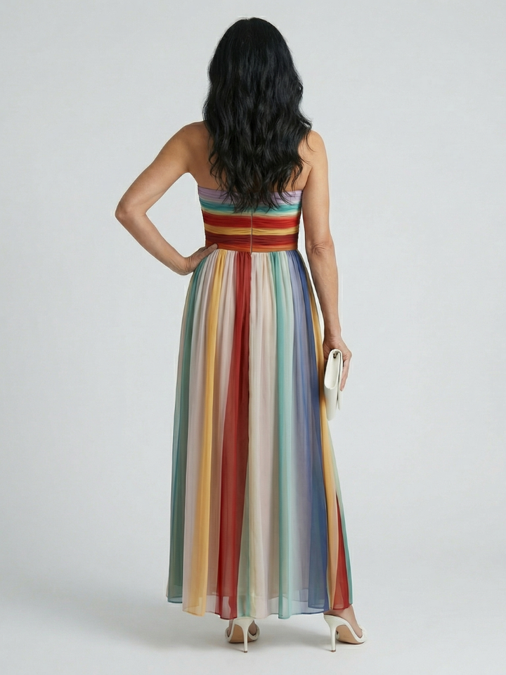 Serena™ | Vestido Maxi Multicolor de Rayas sin Tirantes
