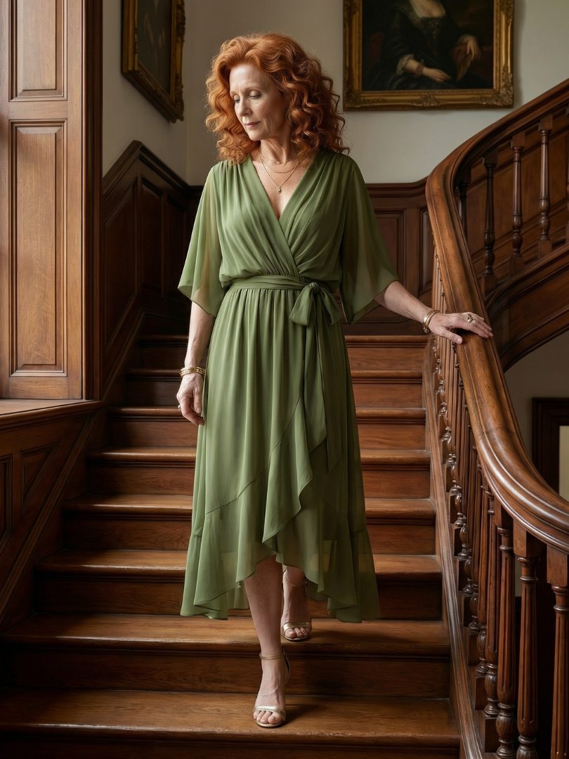 Elvira™ | Vestido Midi con Drapeado, Cinturón y Mangas de Codo