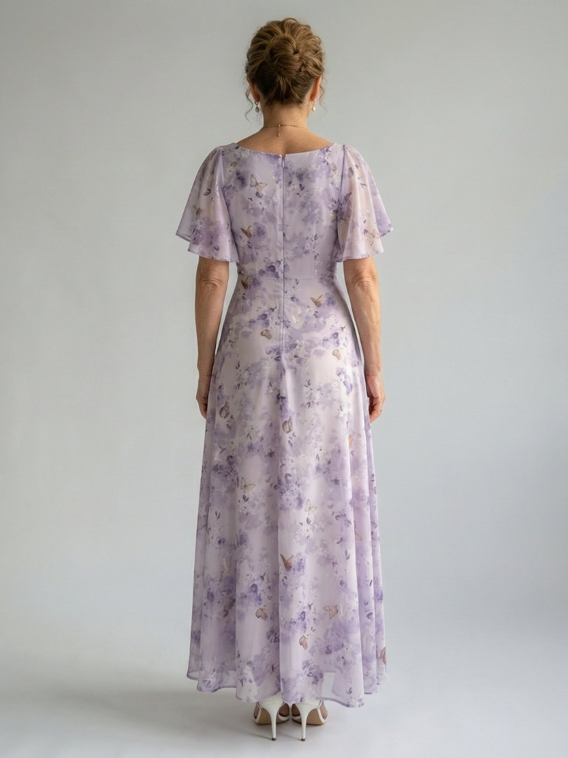 Valentía™ | Vestido Largo Floral con Mangas de Mariposa y Escote Cuadrado