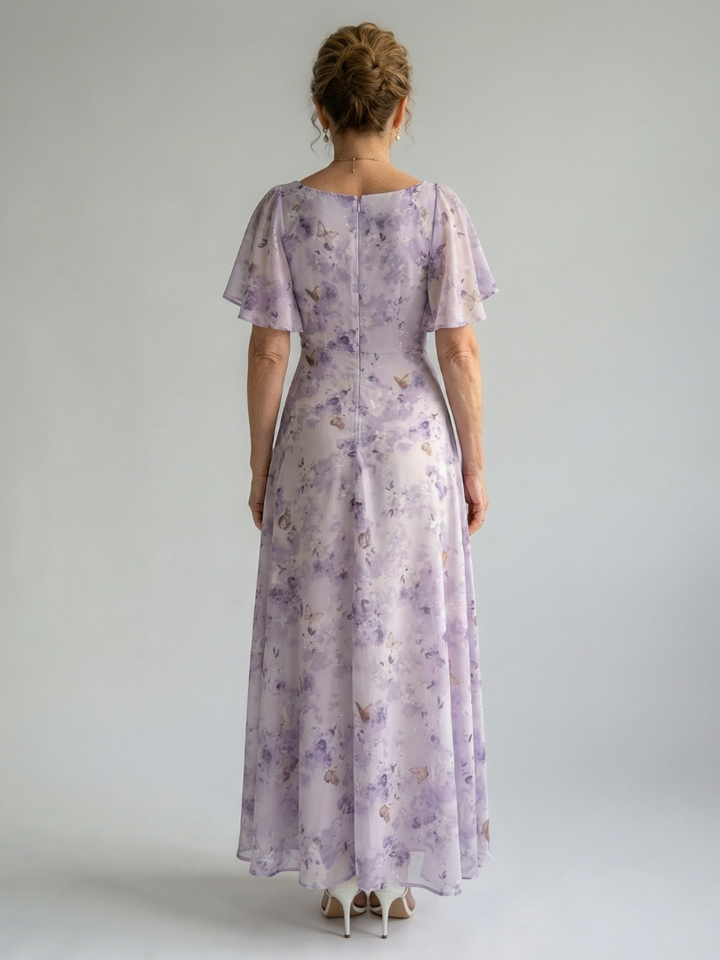 Valentía™ | Vestido Largo Floral con Mangas de Mariposa y Escote Cuadrado