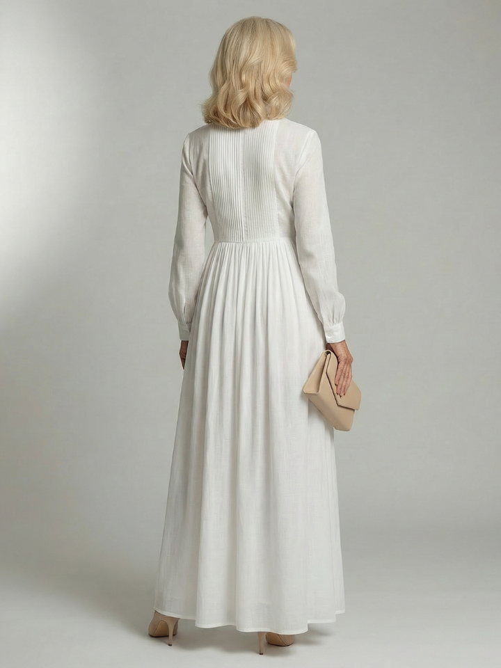 Lorena™ | Vestido Maxi Blanco de Manga Larga con Botones y Bolsillos" 

Rewritten: "Lorena™ | Vestido Largo Blanco de Manga Larga con Botones y Bolsillos