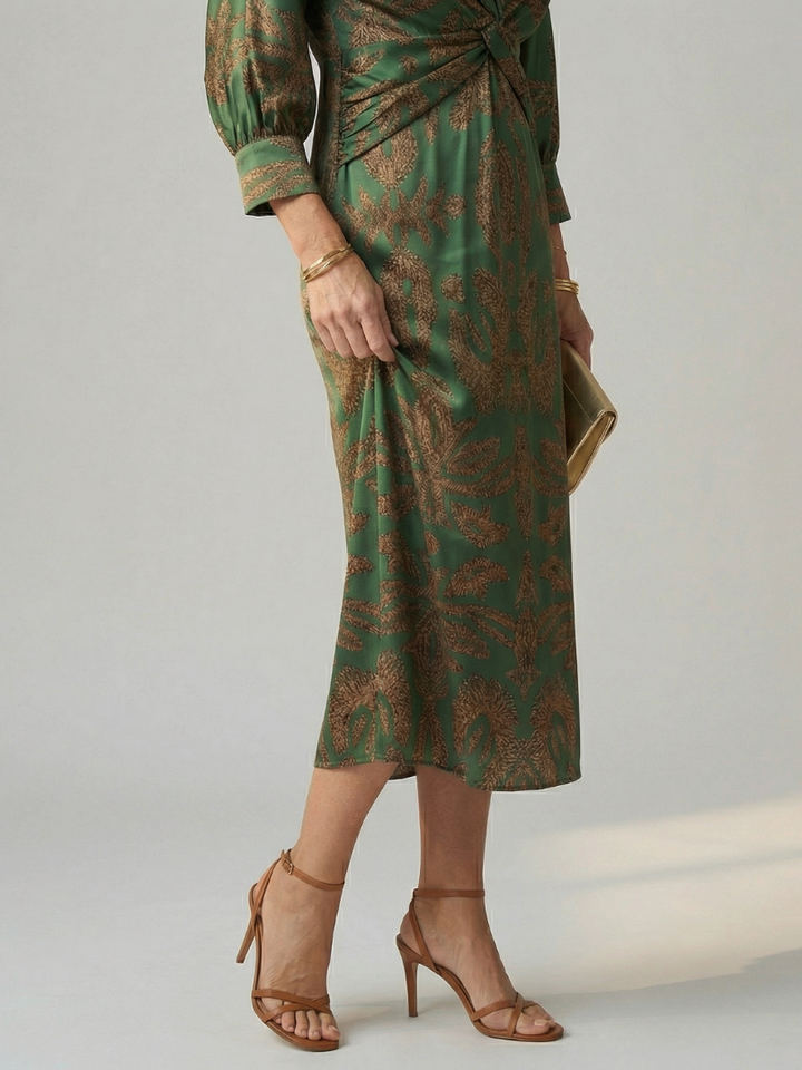 Luna™ | Vestido Midi de Manga Larga Cruzado con Estampado Natural