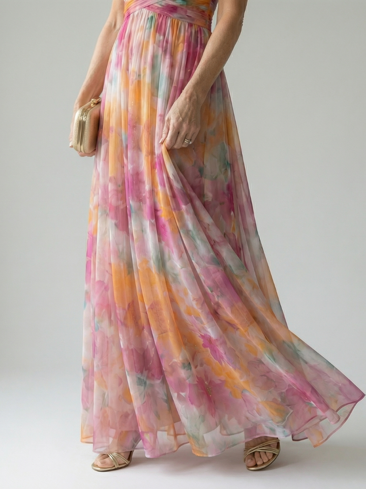 Isela™ | Vestido Maxi Cruzado con Degradado de Color y Delicados Tirantes