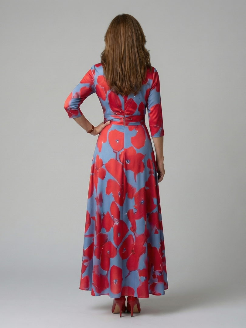 Celeste™ | Vestido Midi Floral con Escote Cruzado y Mangas Tres Cuartos
