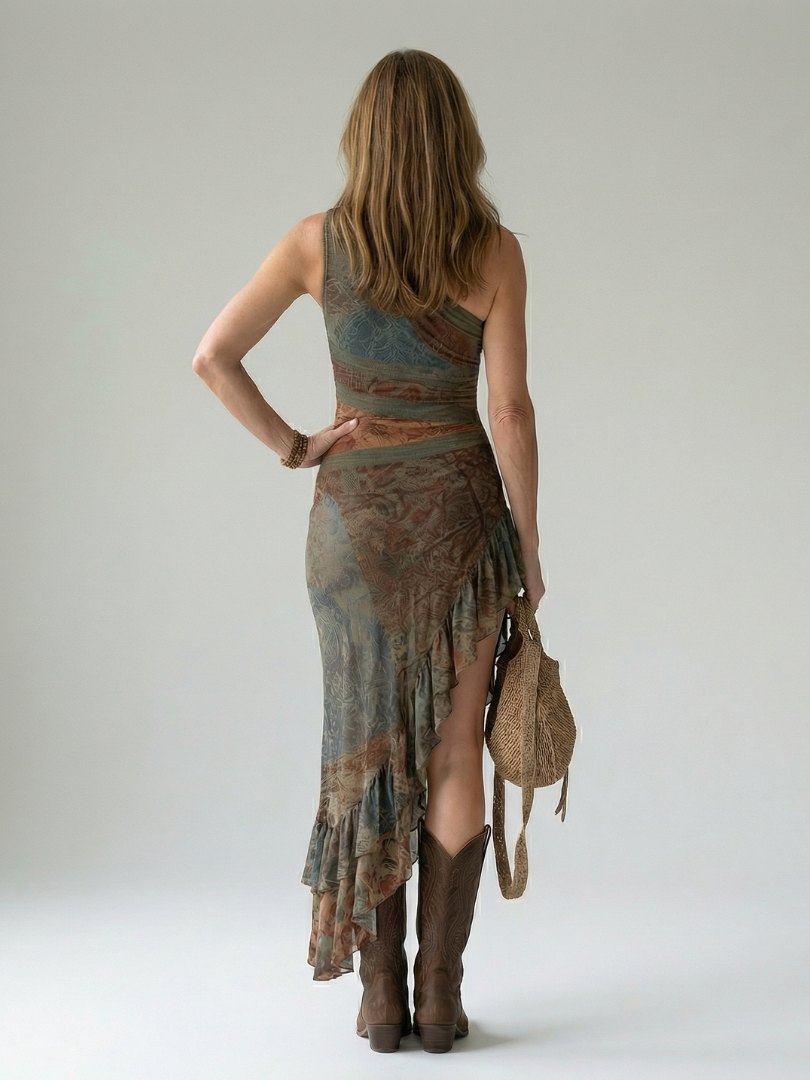 Zahara™ | Vestido Midi Asimétrico con Corte Lateral