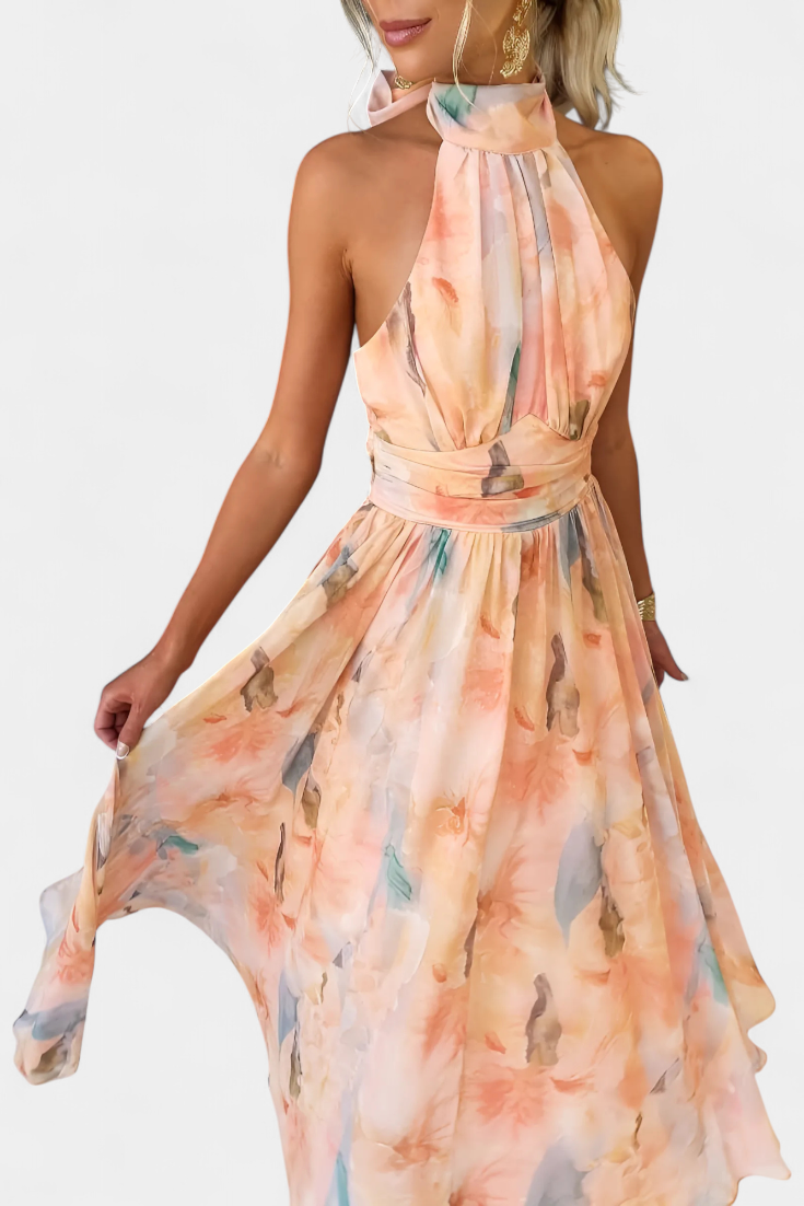 Alaia Vestido Halter con Estampado Aquarelle