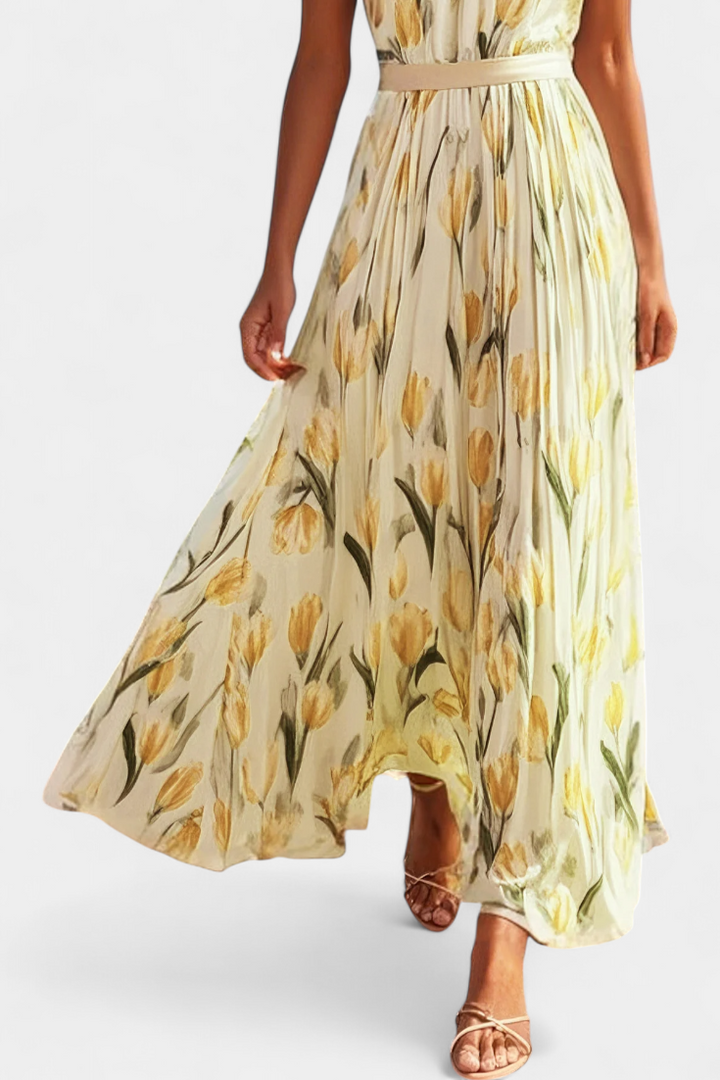 Vestido Floral Sin Mangas Juliene con Cinturón