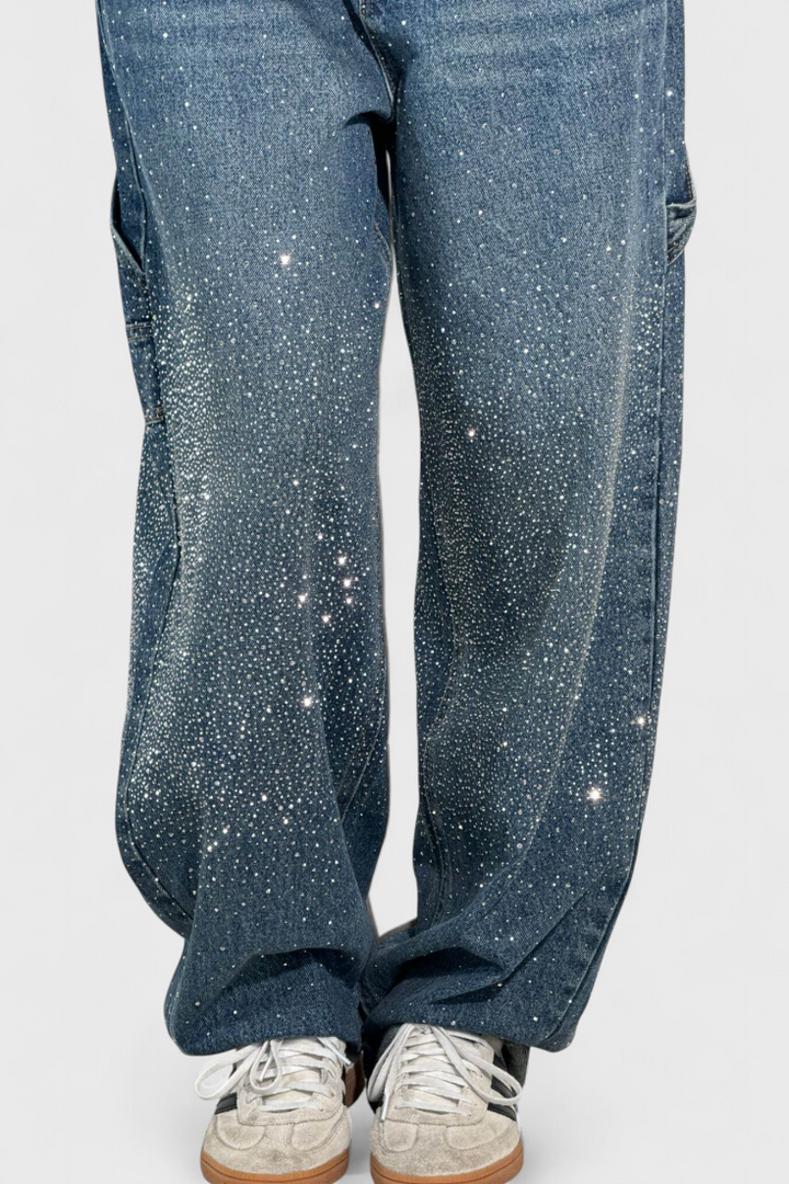 Dariya Cargo Balloon Jeans with Shine and Rhinestone Embellishments