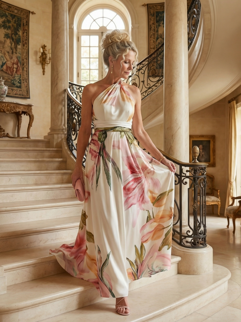 Amiela™ | Vestido Maxi Halter con Gran Estampado Floral