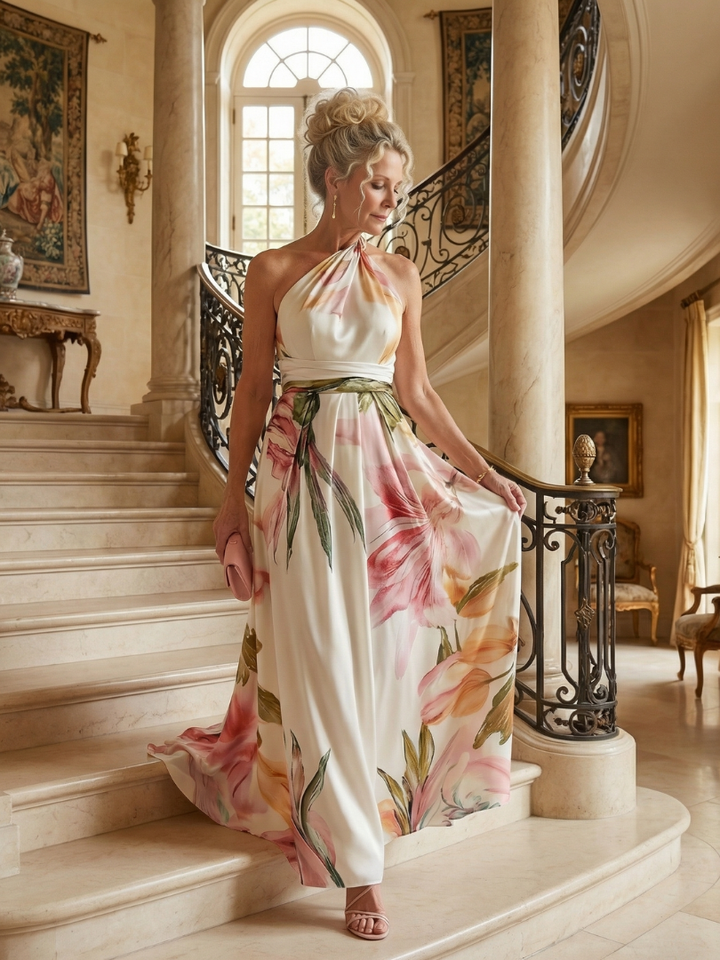 Amiela™ | Vestido Maxi Halter con Gran Estampado Floral