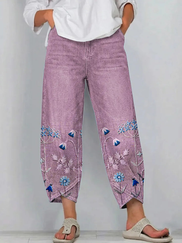 Brígida™ | Pantalones Casual con Detalles de Bordado Floral