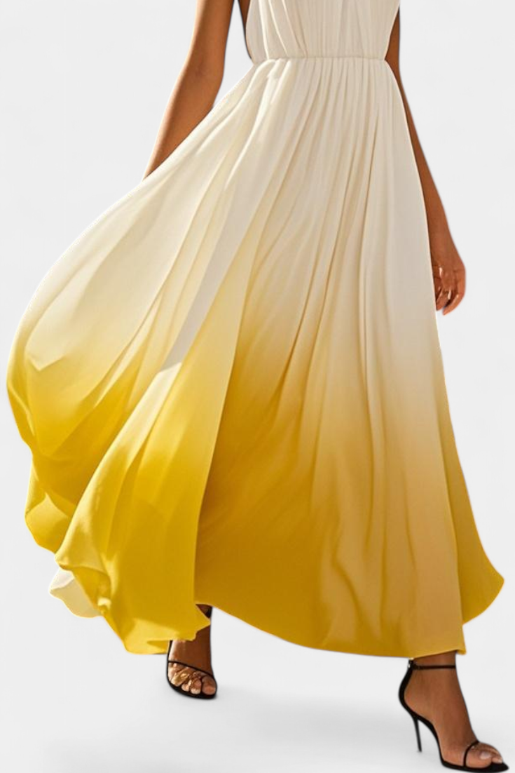Maxi Vestido Halter Plisado Starla con Elegantes Detalles de Perlas