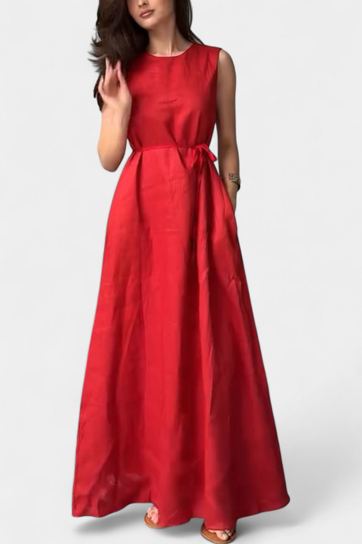 Vestido Sin Mangas Rosetta Suave con Lazo Ajustable