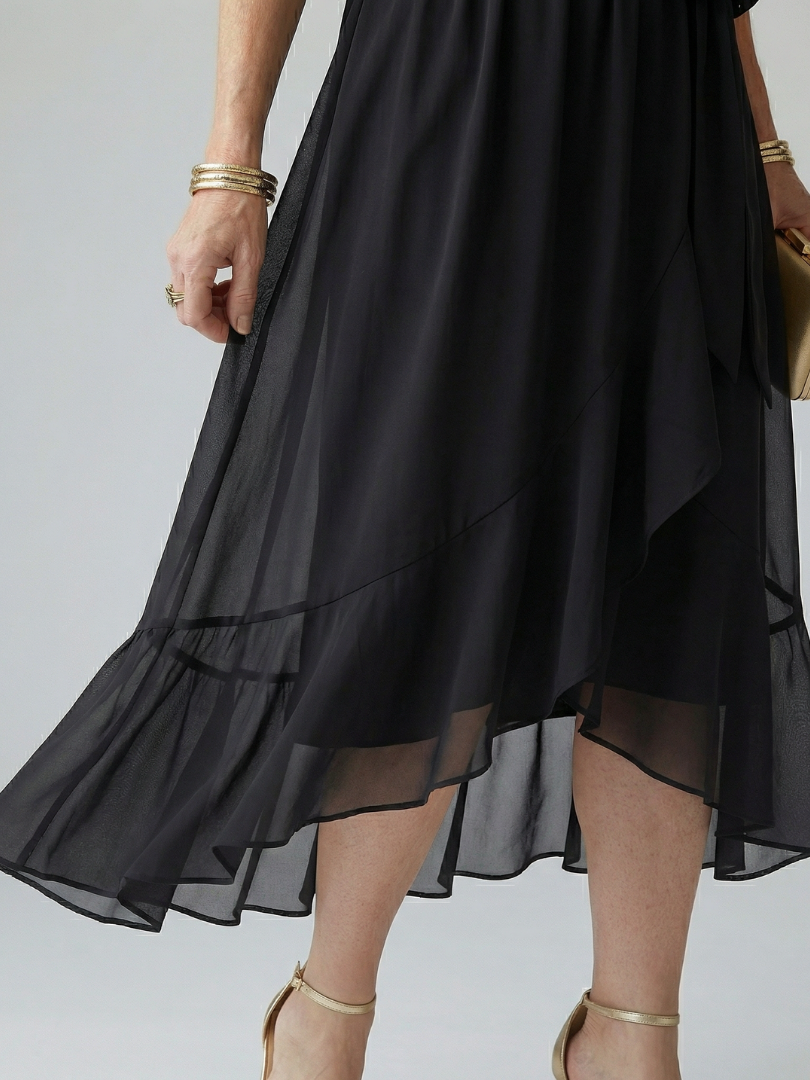 Elvira™ | Vestido Midi con Drapeado, Cinturón y Mangas de Codo
