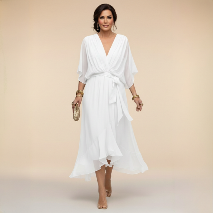 MARTA™ | VESTIDO DE CHIFFON CON ESCOTE EN V" 

Rewritten Title: "MARTA™ | Vestido de Chiffon con Elegante Escote en V