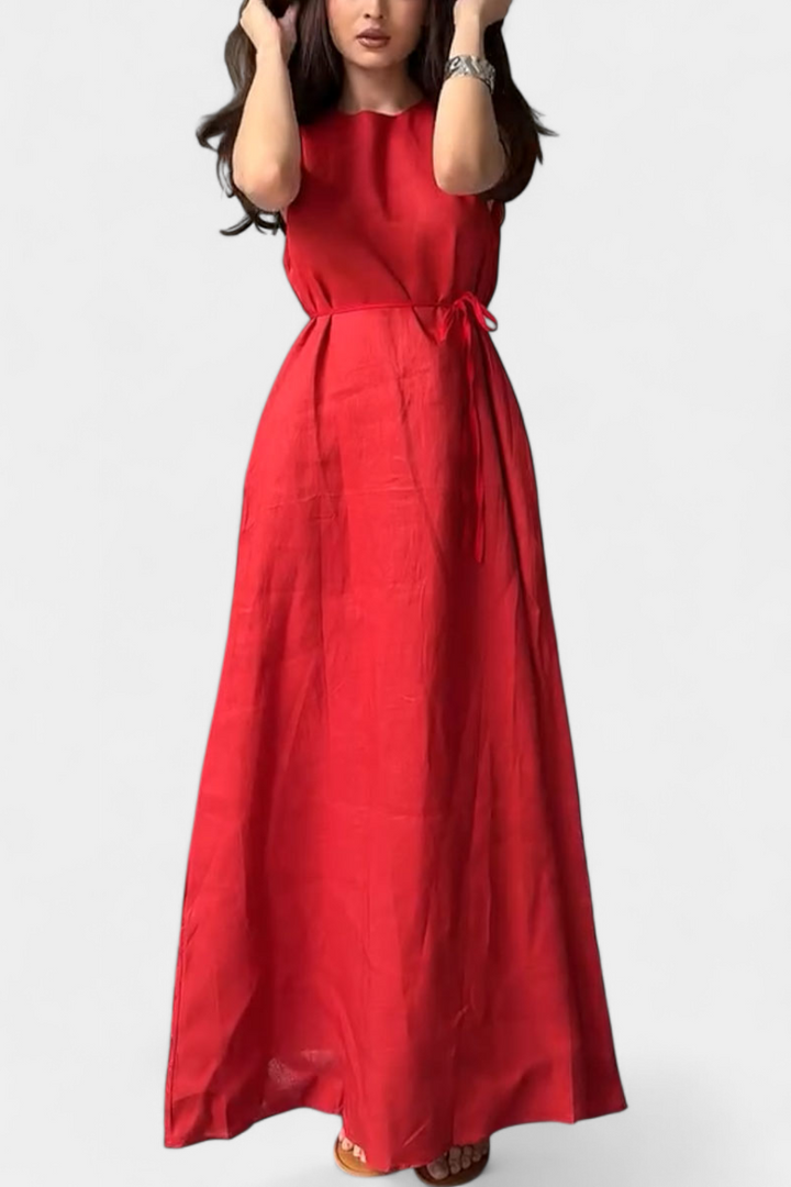 Vestido Sin Mangas Rosetta Suave con Lazo Ajustable