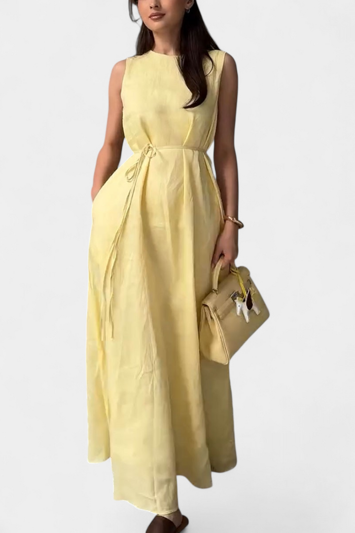 Vestido Sin Mangas Rosetta Suave con Lazo Ajustable