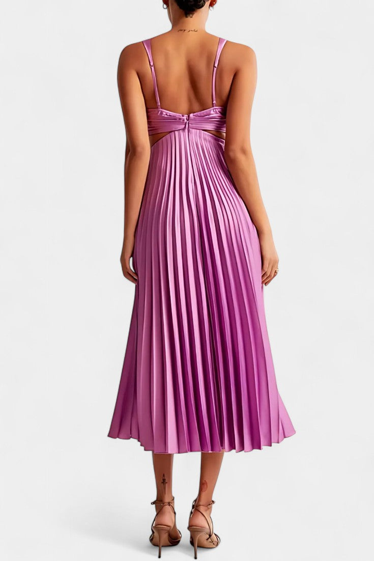 Vestido Sin Mangas de Selena con Pliegues, Corte Lateral y Detalle Torcido